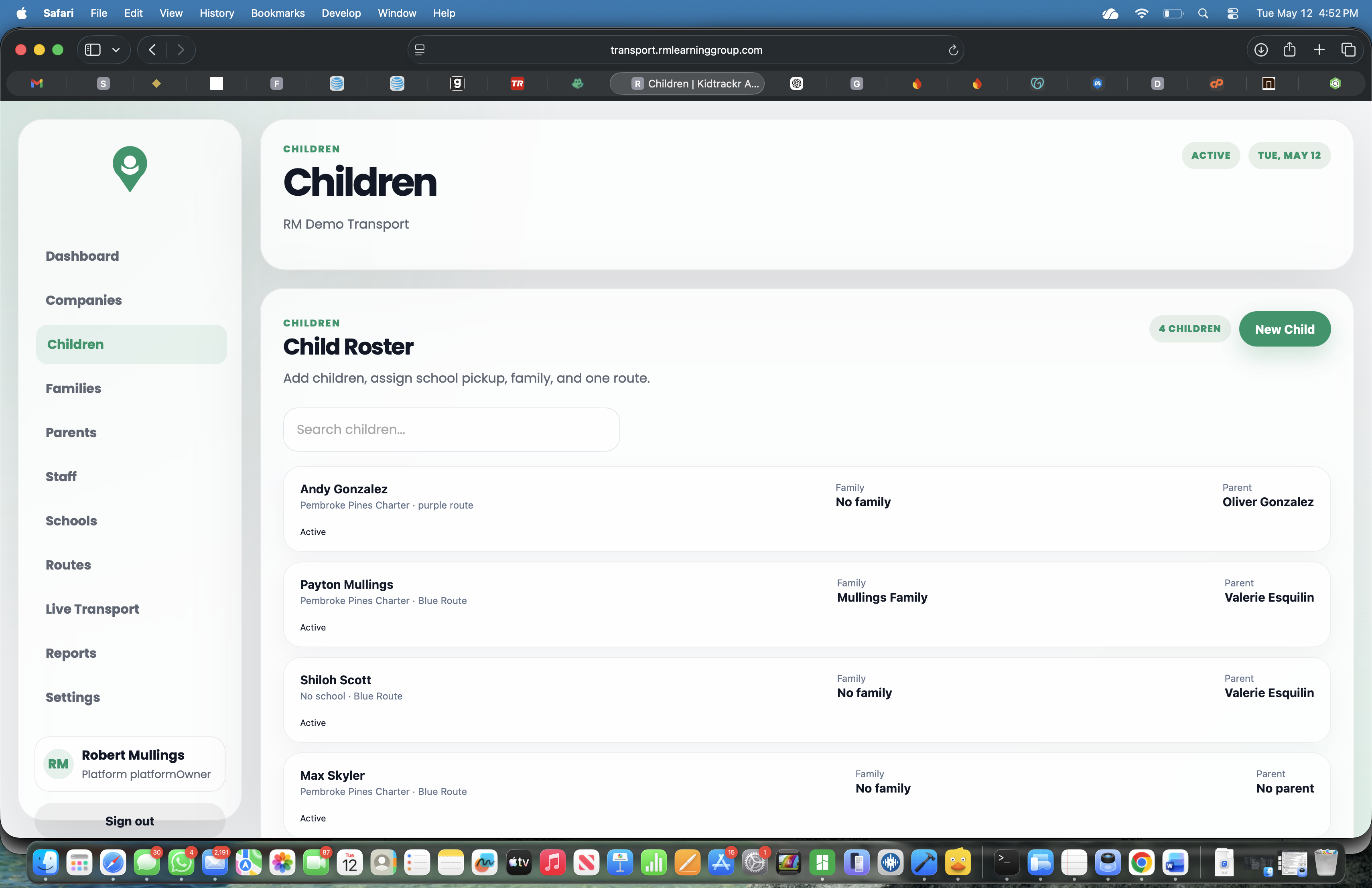 Kidtrackr child records screen